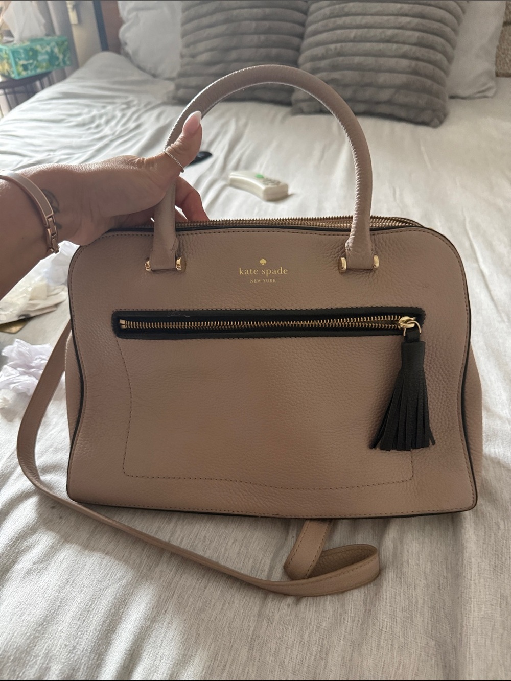 kate spade Blush Pink Leather Satchel with Tassel Accent